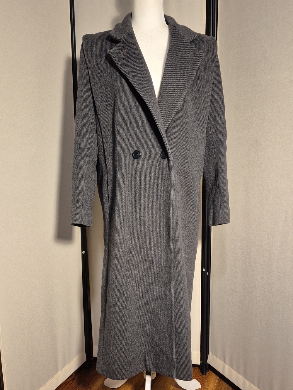 VTG Karen USA Union Made Long Gray Double-Breasted Coat - Wool/Cashmere - Sz. L